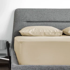 Fitted Sheet in beige color from ulinen.com bedding, 100% organic long staple cotton in sateen weave