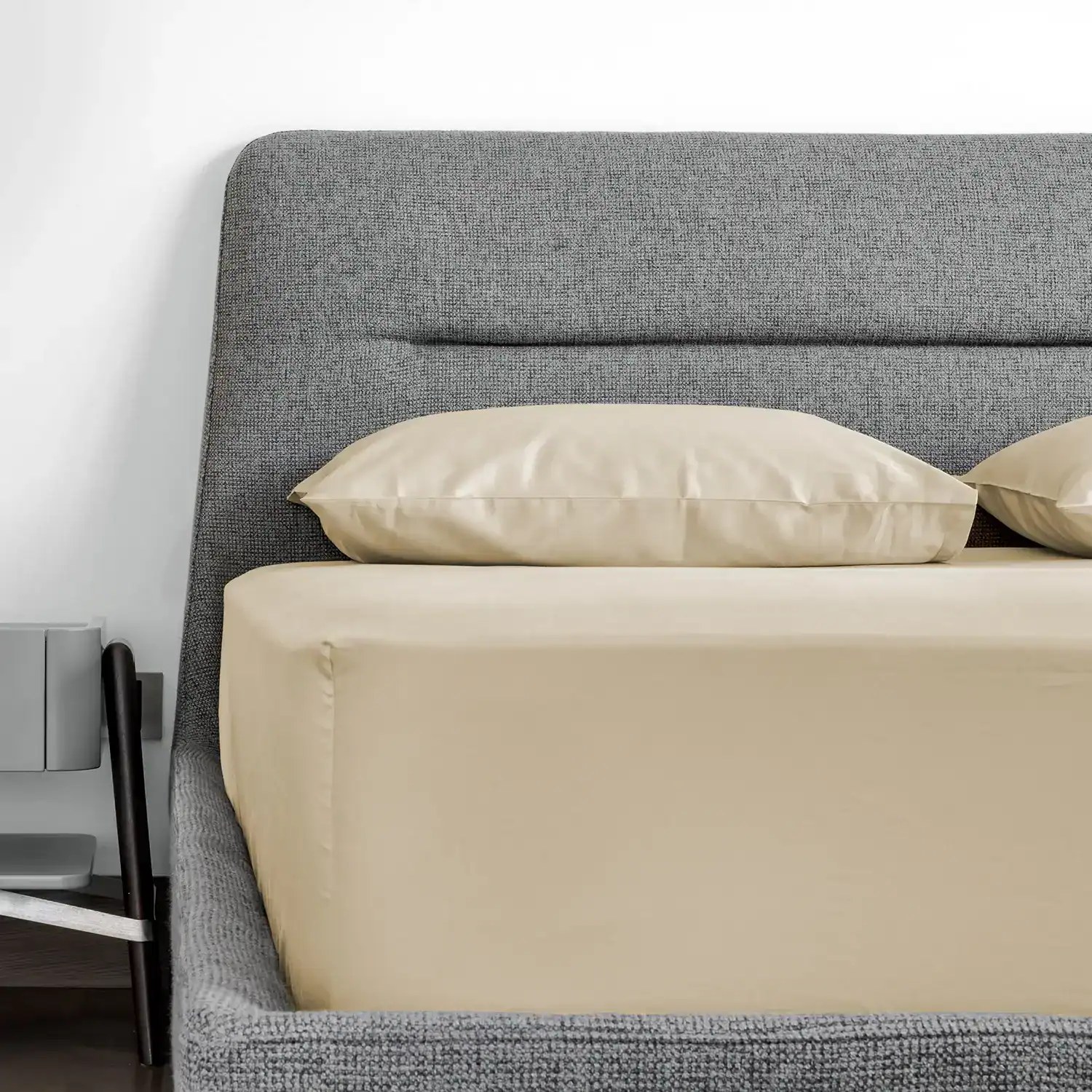 fitted_sheets_beige_v1 Fitted Sheet in beige color from ulinen.com bedding, 100% organic long staple cotton in sateen weave