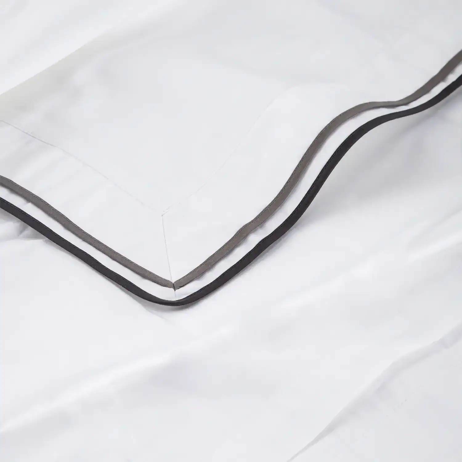 double flange bundle set in white with taupe and charcoal- close up photo from u'linen