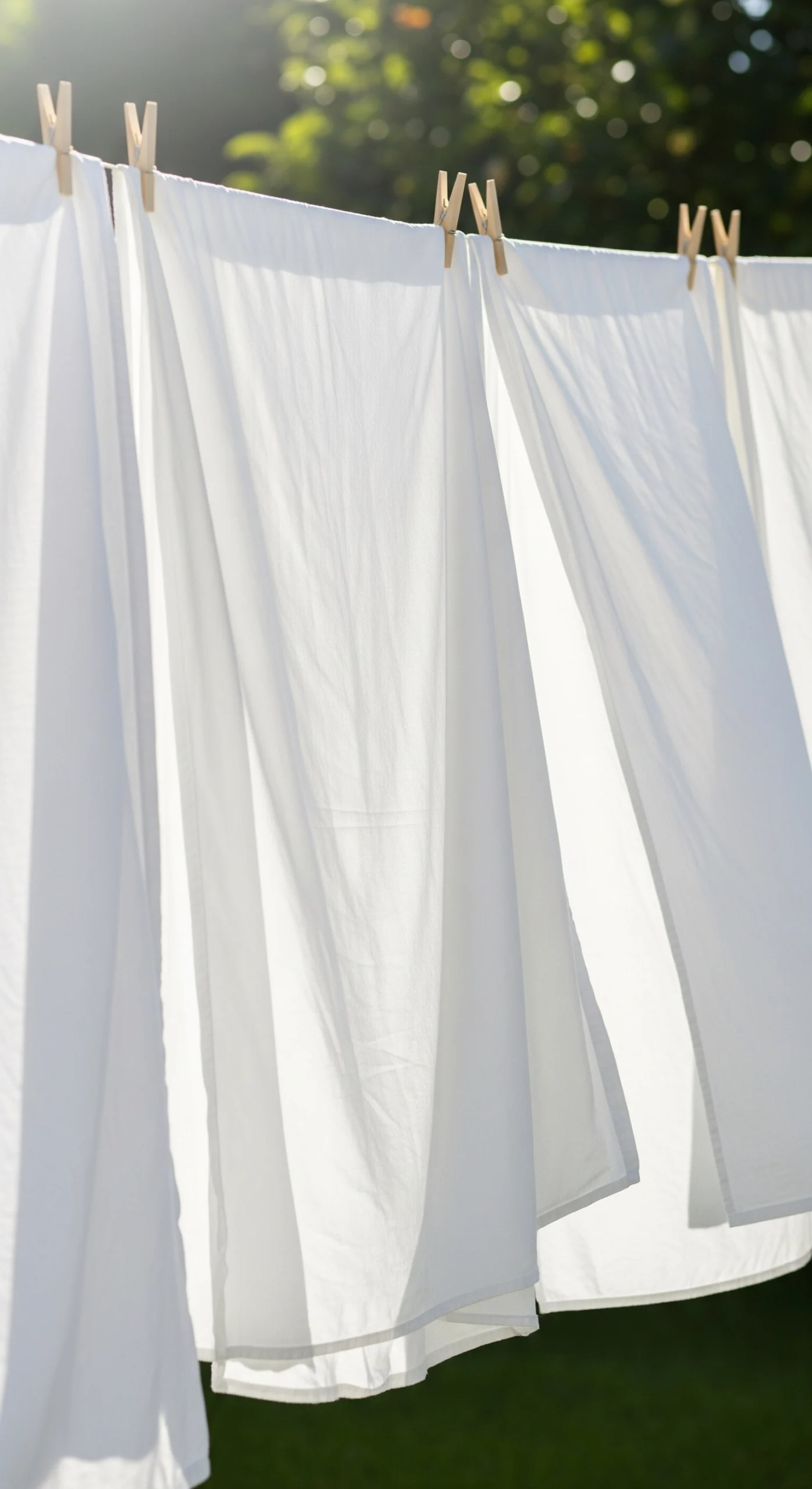 Premium white cotton bed sheets Dubai air drying outdoors in sunlight for freshness and hygiene