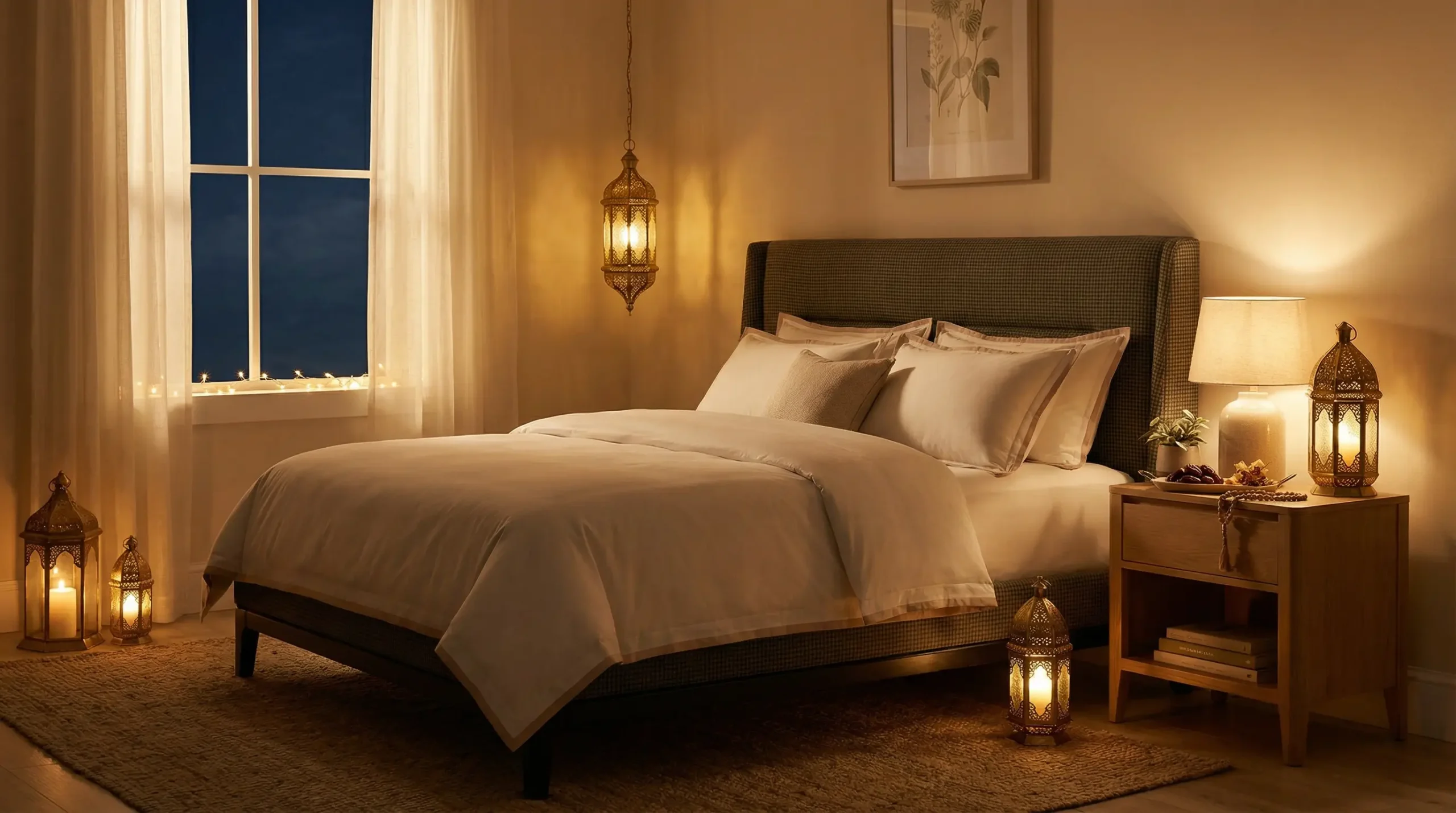 Luxury bedroom with Cotton percale duvet cover showcasing soft smooth fabric and warm ambiance
