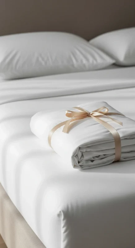 Premium organic cotton fitted sheet neatly folded showing soft breathable fabric quality