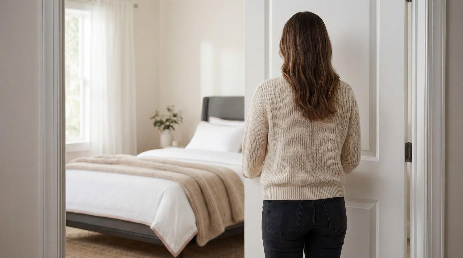 A Person checking her bed with cotton bedsheets in Dubai