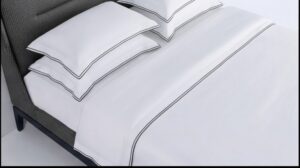 Luxury white organic cotton duvet cover set with matching pillowcases styled on a modern bedroom bed in a UAE home.