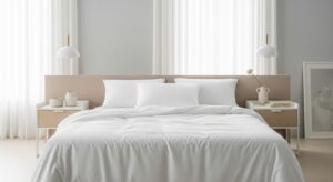 A modern bed with bedsheet set Dubai